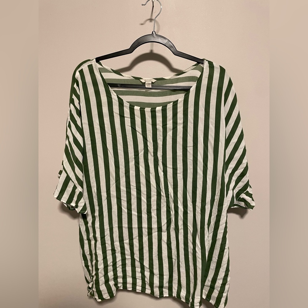 Green and white striped shirt